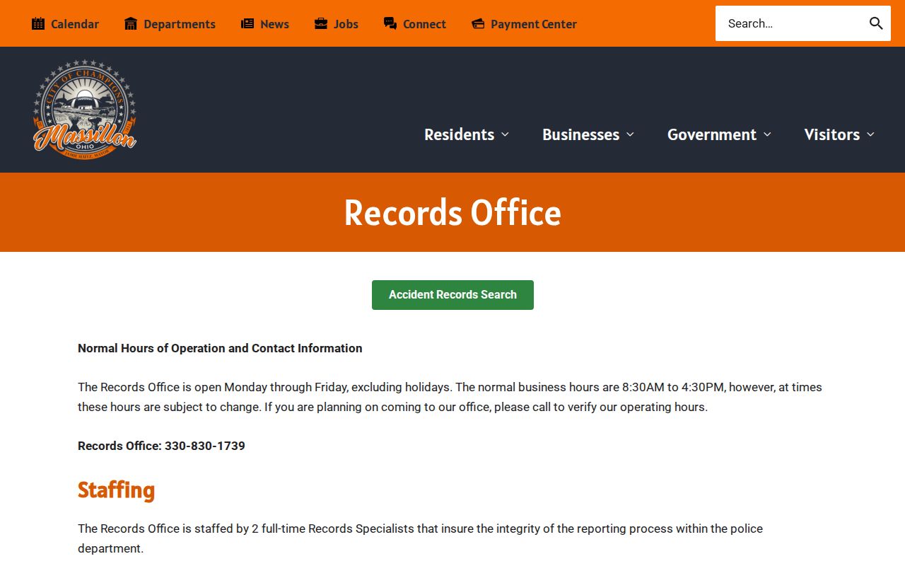 Massillon residents directory Police Records Office information