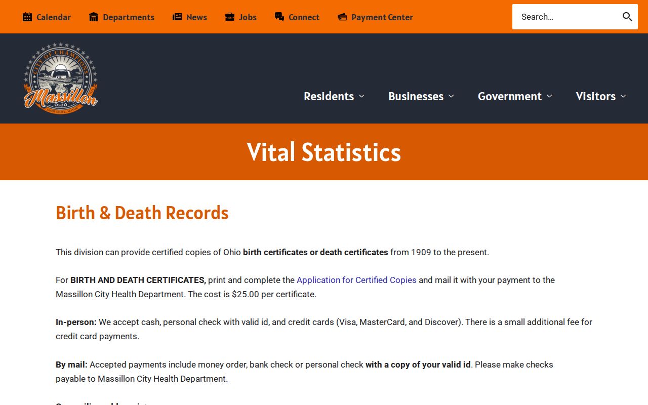Massillon residents directory vital statistics office page