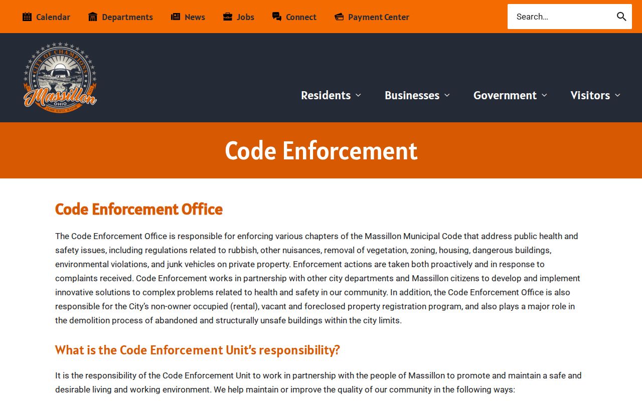 Massillon neighbors source for city code enforcement records