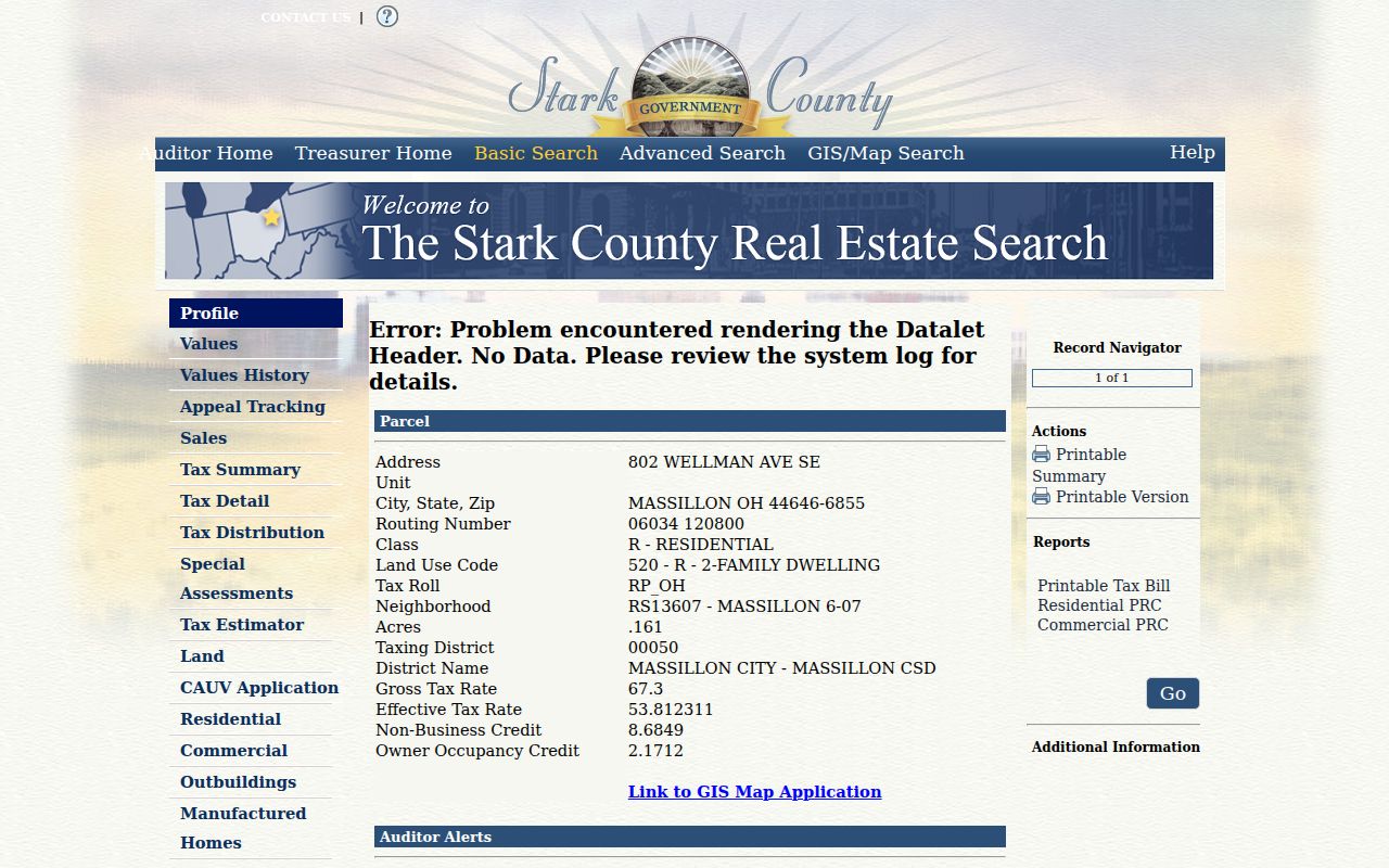 Massillon previous residents research using a Stark County Auditor parcel profile