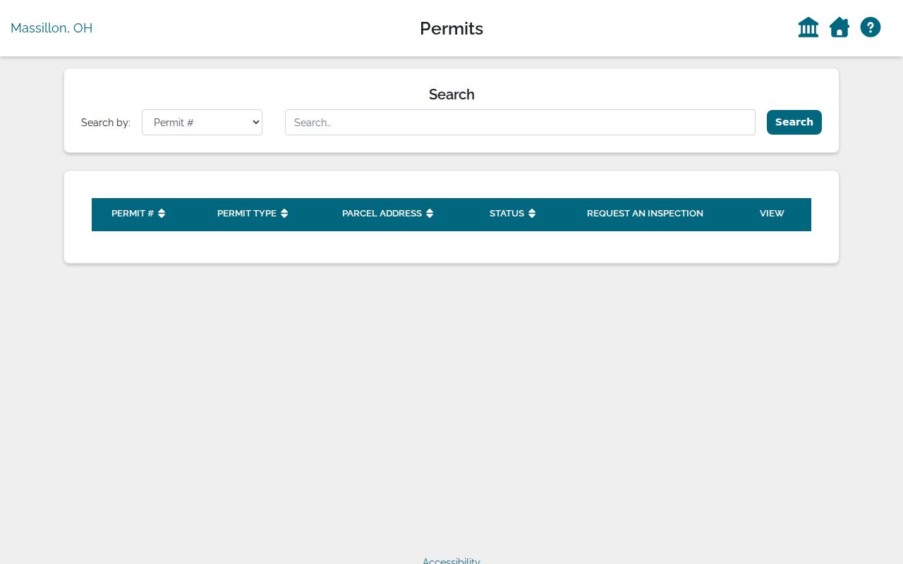 Massillon street directory view of the iWorQ parcel-address permit search
