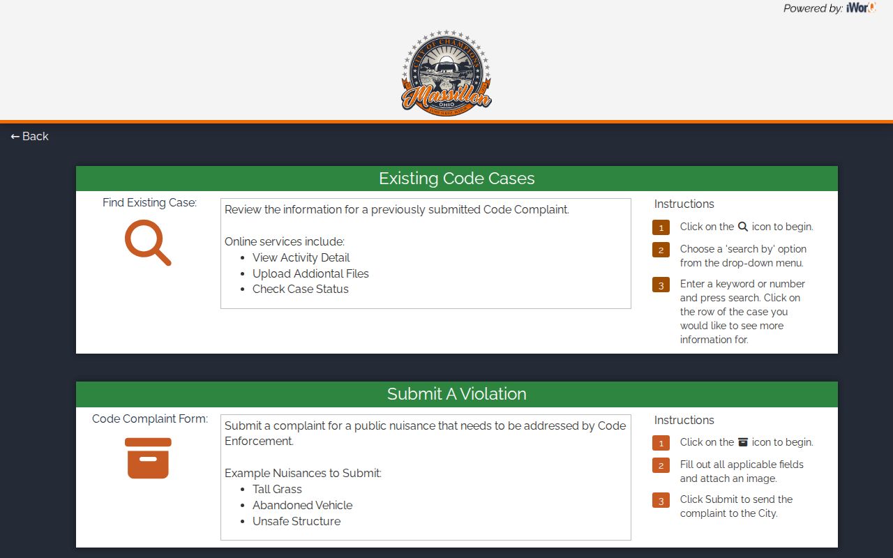Massillon street directory view of the city code case search